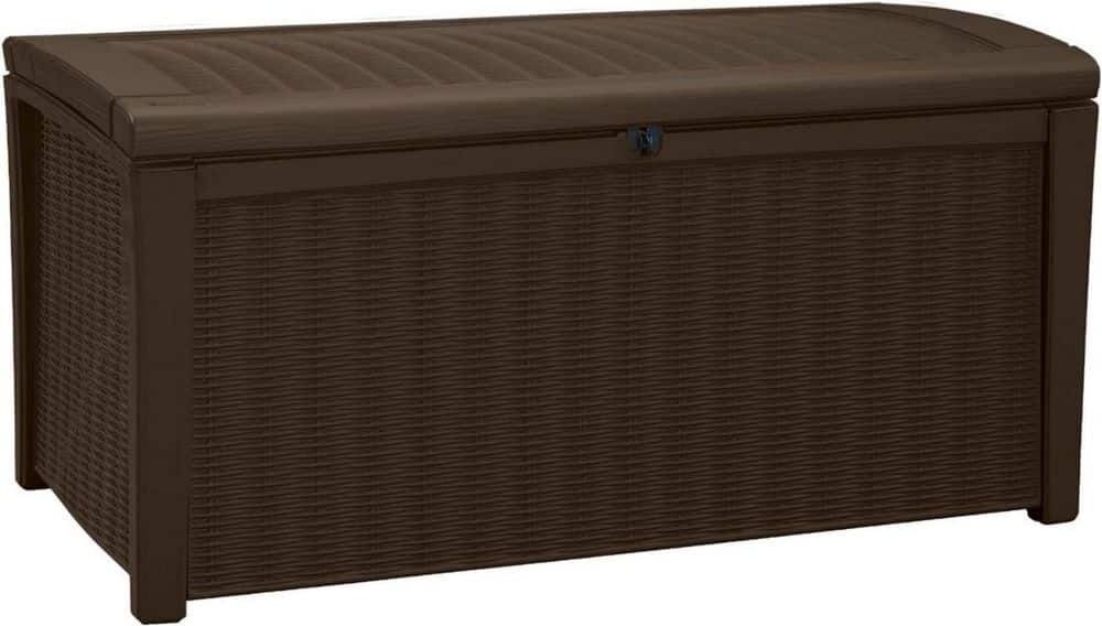 110 Gal. Brown Resin Deck Box - for Patio Furniture, Outdoor Cushions, Garden Tool Organize and Storage