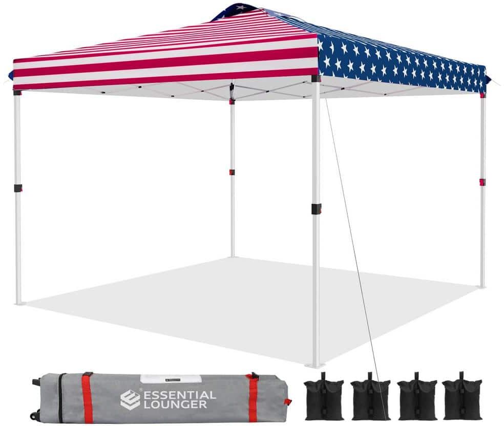 American Flag Design Style Height Adjustable Heavy-Duty 10 ft. x 10 ft. Pop Up Canopy Tent with Roller Bag