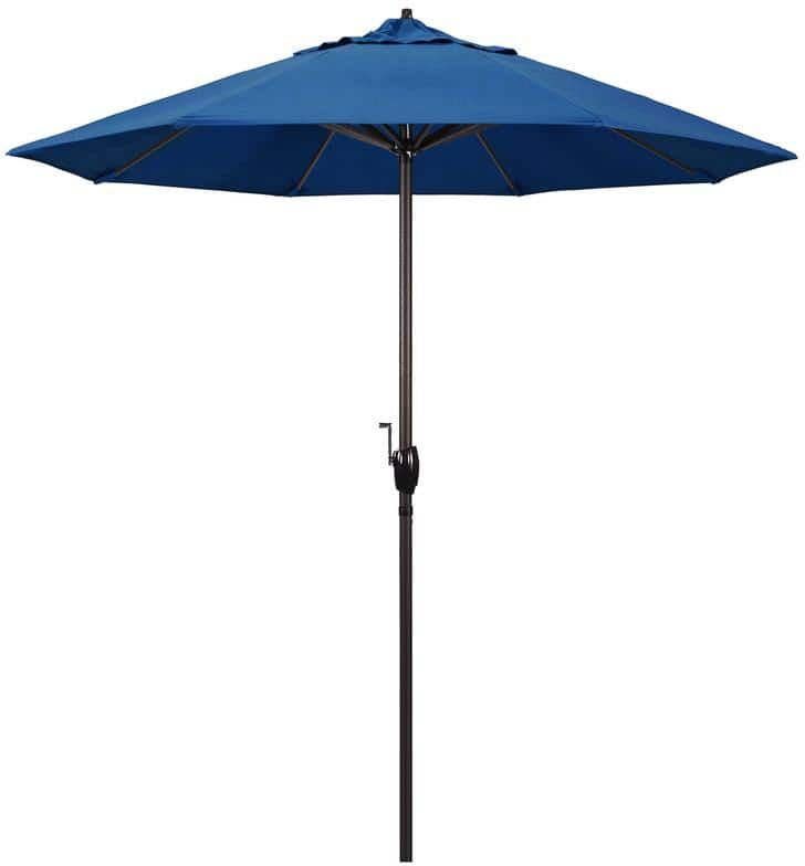 California Umbrella 7.5 ft. Bronze Aluminum Market Auto-Tilt Crank Lift Patio Umbrella in Regatta Sunbrella