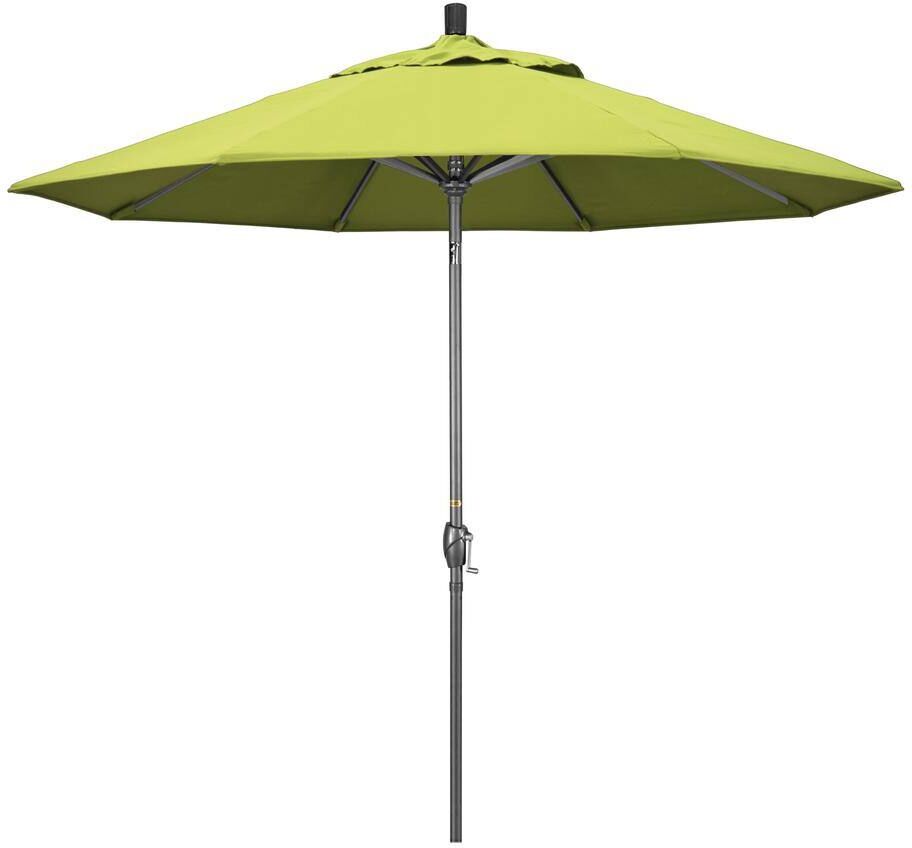 California Umbrella 9 ft. Hammertone Grey Aluminum Market Patio Umbrella with Push Button Tilt Crank Lift in Parrot Sunbrella