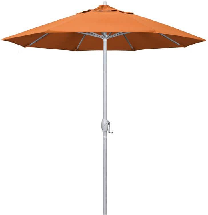 California Umbrella 7.5 ft. Matted White Aluminum Market Patio Umbrella Auto Tilt in Tangerine Sunbrella