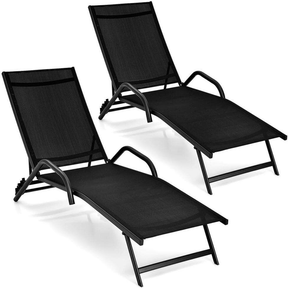 ANGELES HOME 2-Piece Metal Outdoor Chaise Lounge with 5-Position Adjustable Backrest