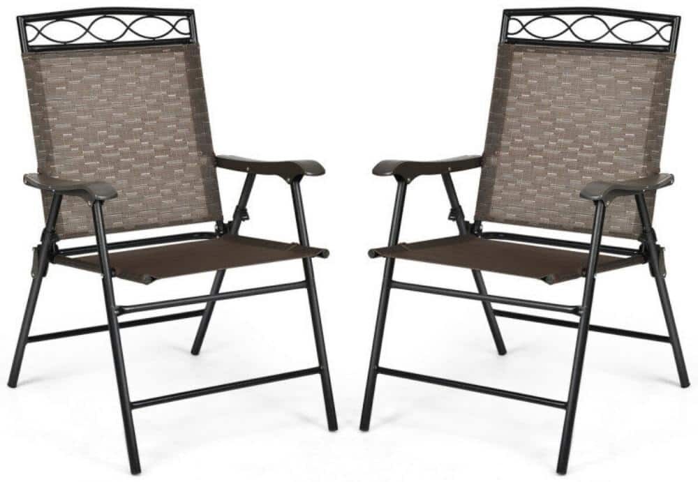 Afoxsos Set of 2 Patio Folding Chairs Sling Portable Dining Chair Set with Armrest