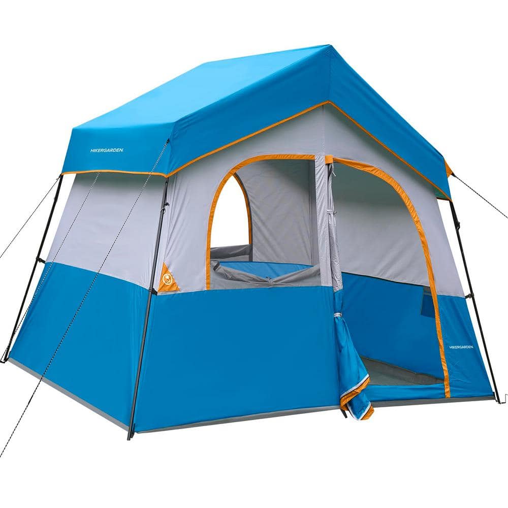 10 ft. x 8 ft. Sky Blue 6-Person Portable Easy Set Up Family Windproof Fabric Cabin Camping Tent