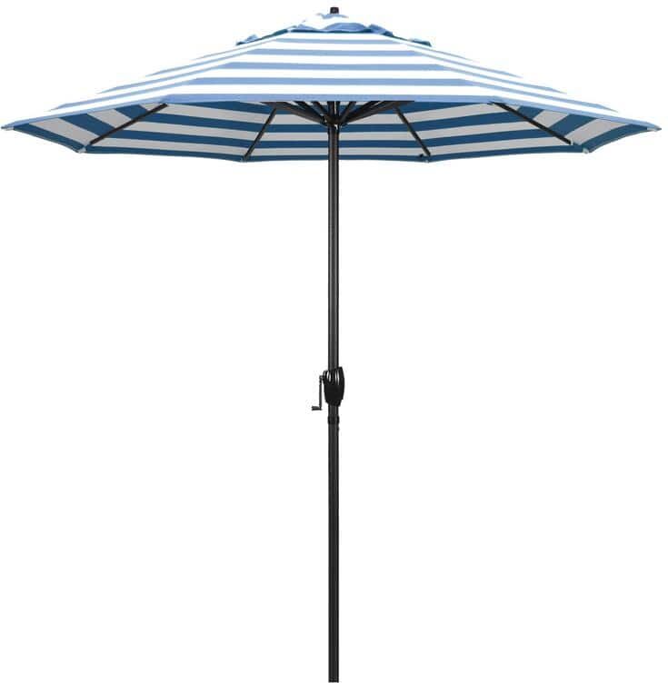 California Umbrella 7.5 ft. Black Aluminum Market Patio Umbrella Auto Tilt in Cabana Regatta Sunbrella