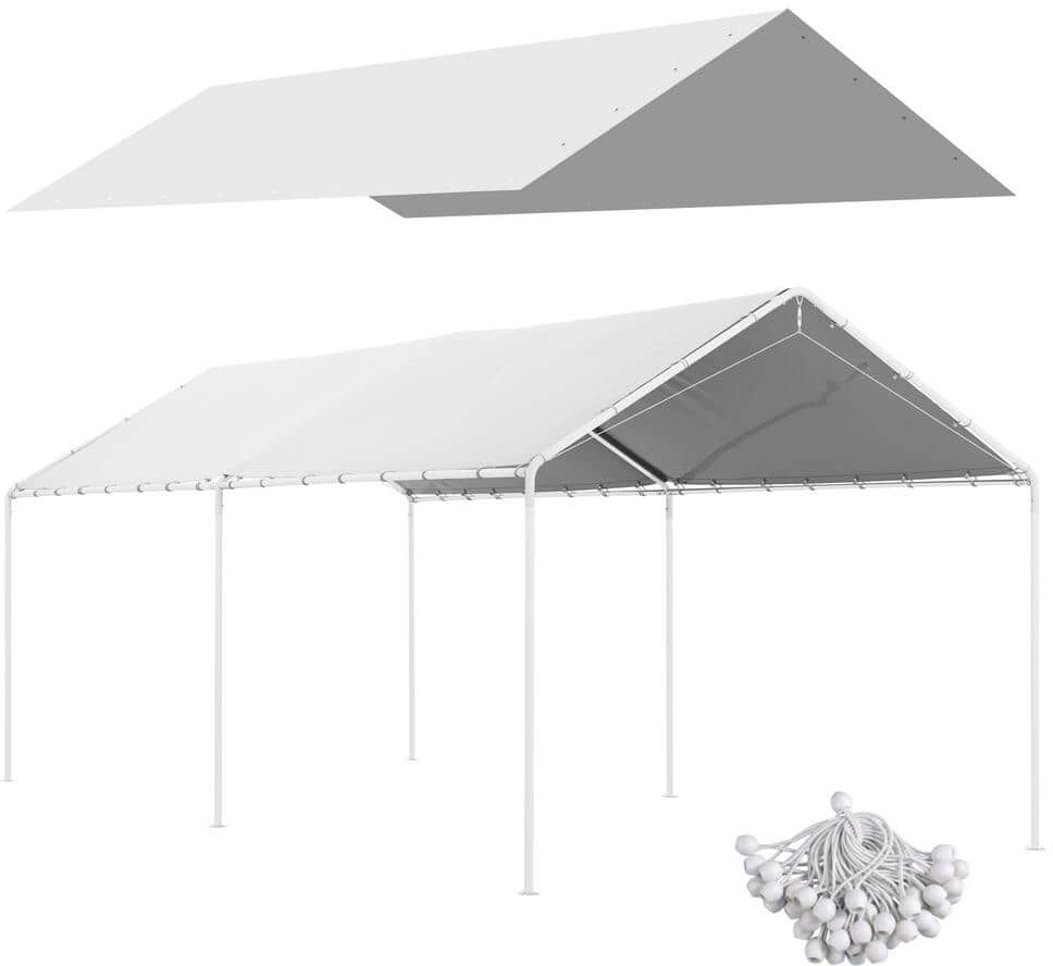 Outsunny 10 ft. x 20 ft. PE White Gray Carport Replacement Top