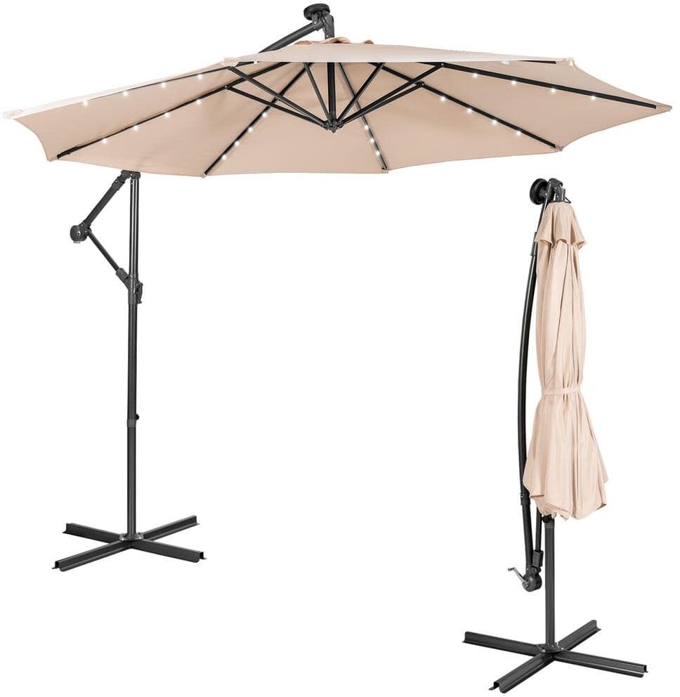 ANGELES HOME 10 ft. Steel Cantilever Solar Patio Umbrella with Tilting System in Beige