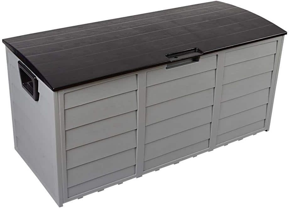 ITOPFOX 75 Gal. Plastic Outdoor Garden Storage Deck Box Chest Tools Cushions Toys Lockable Seat with Wheels in Light Gray