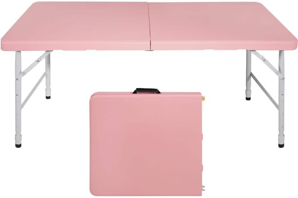 Sudzendf 49.21 in Foldable Pink Rectangle Steel Picnic Table, Indoor & Outdoor Portable Folding Table