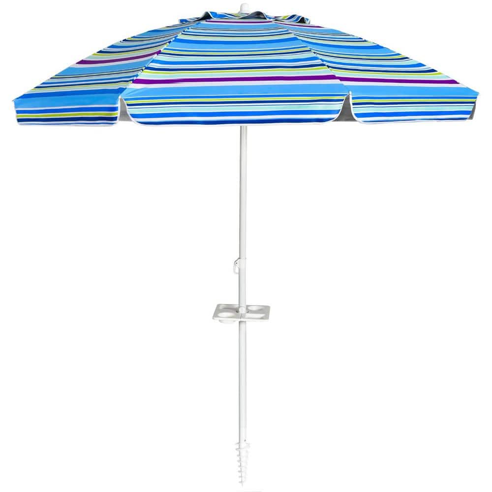 ANGELES HOME 7.2 ft. Steel Tilt Beach Umbrella Portable Outdoor Beach Umbrella with Sand Anchor in Blue