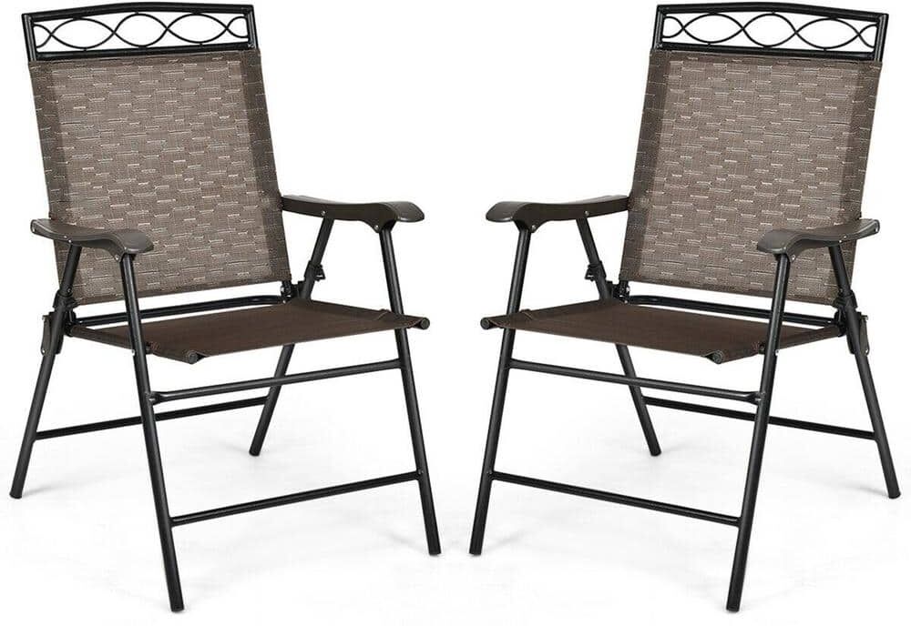 Gymax Folding Fabric Portable Patio Yard Outdoor Chairs with Armrests and Backrest (Set of 2)