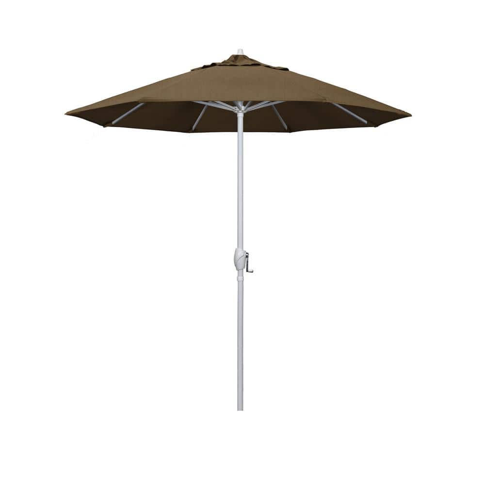 California Umbrella 7.5 ft. Matted White Aluminum Market Patio Umbrella Auto Tilt in Linen Sesame Sunbrella