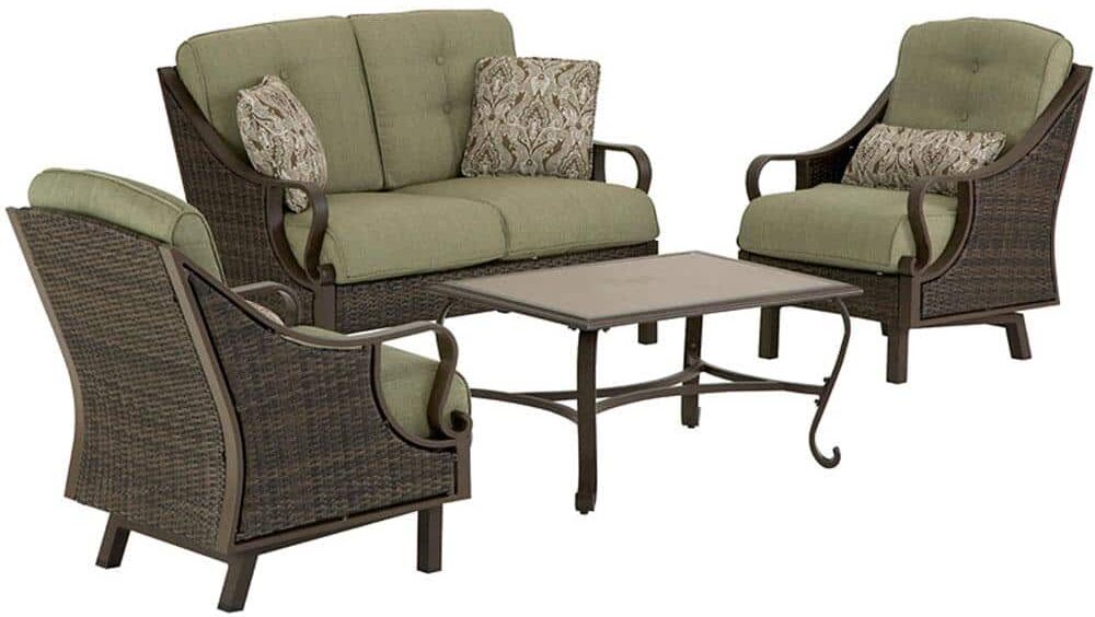 Hanover Ventura 4-Piece Patio Conversation Set with Vintage Meadow Cushions, 4-Pillows and Rectangular Coffee Table