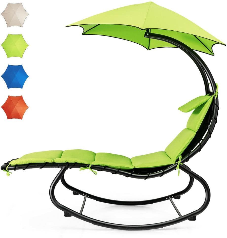 SUNRINX 6 ft. Free Standing Patio Hammock Chair Floating Hanging Chaise Lounge Chair with Green Canopy and Built-in Pillow