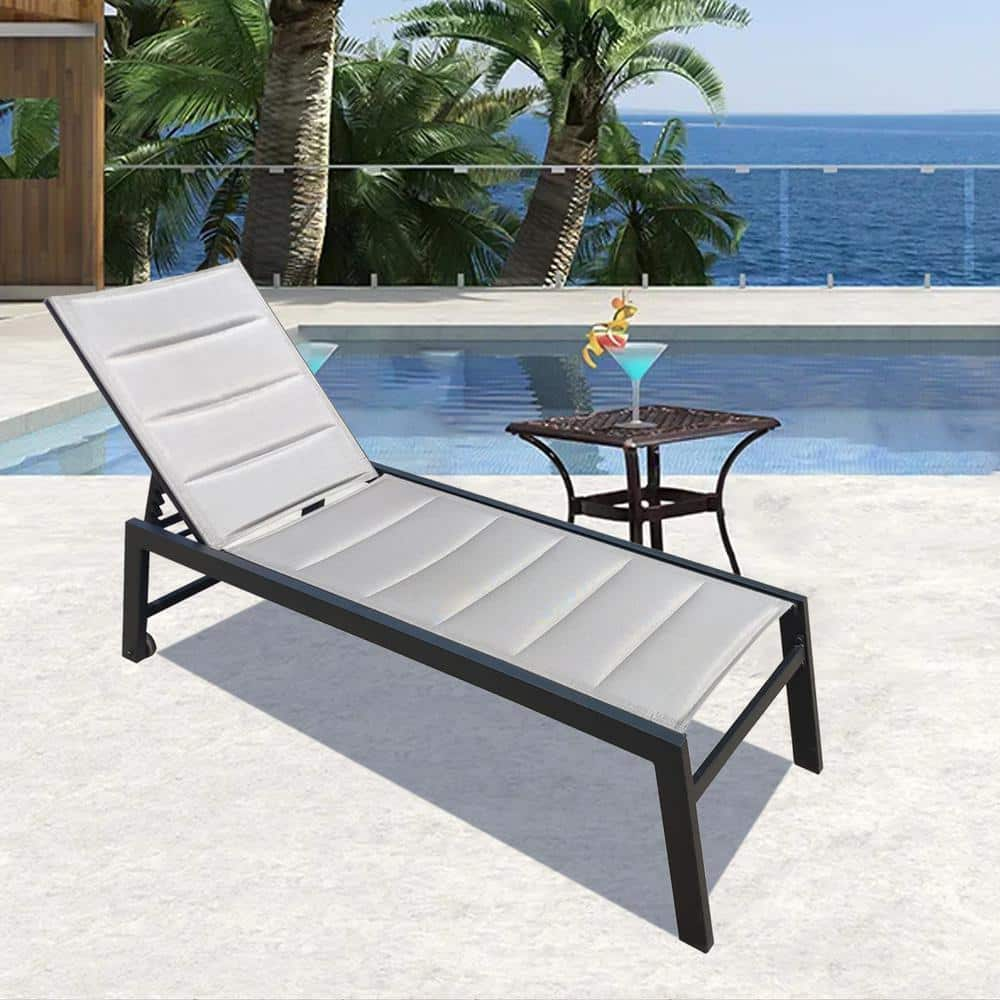 Satico 75 in. Outdoor Patio 5-Position Adjustable Aluminum Chaise Lounge Chair in Grey