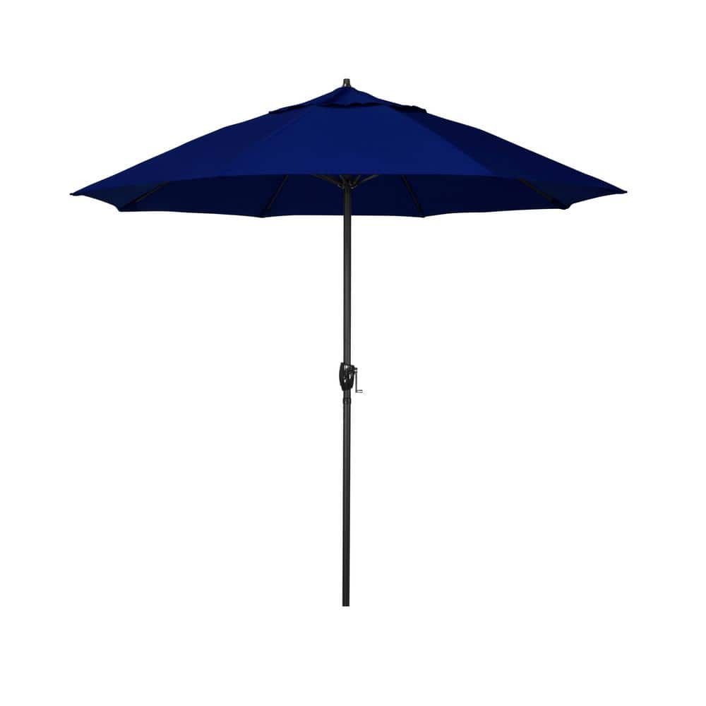 California Umbrella 7.5 ft. Bronze Aluminum Market Patio Umbrella with Fiberglass Ribs and Auto Tilt in True Blue Sunbrella