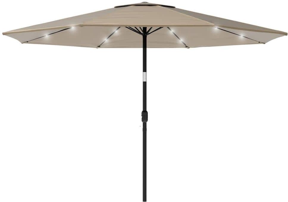 Pure 10 ft. Aluminum Solar LED Lighted Patio Market Umbrella with Auto Tilt, Easy Crank Lift in Tan