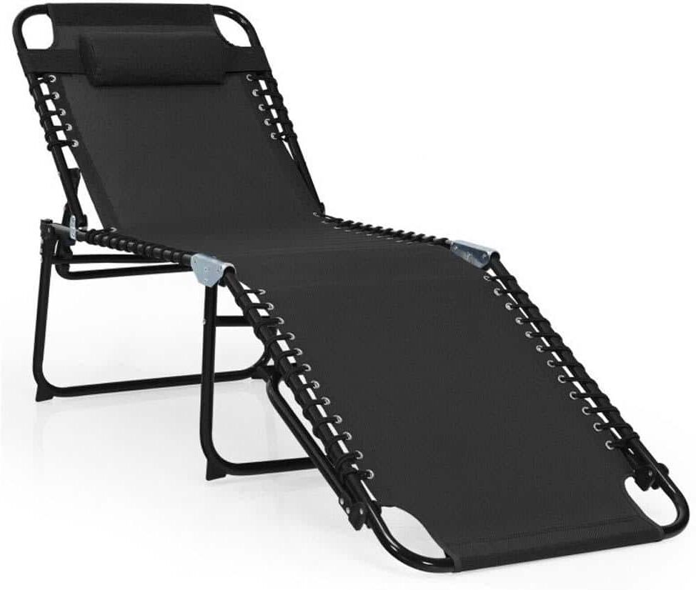 Foldable Recline Outdoor Lounge Chair with Adjustable Backrest in Black