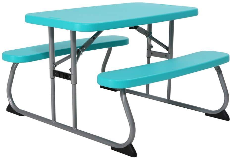 Lifetime 35.4 in. Aqua Blue Rectangle Steel and Resin Kids Picnic Table Seats 4