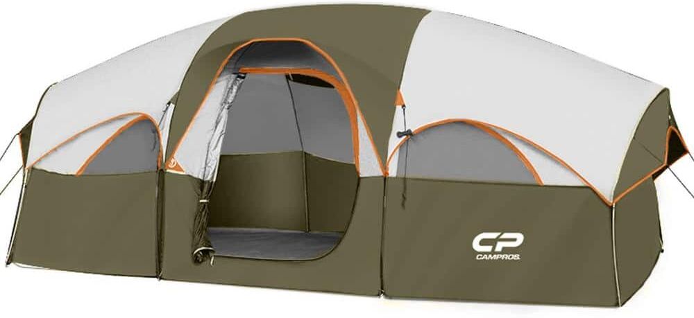 14 ft. x 9 ft. Olive Green Weather Resistant Family 8-Person Double Layer Portable Tent with 5 Large Mesh Windows