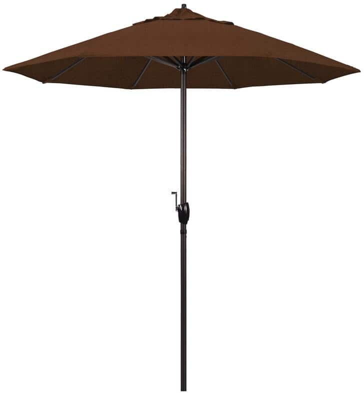 California Umbrella 7.5 ft. Bronze Aluminum Market Auto-Tilt Crank Lift Patio Umbrella in Teak Olefin