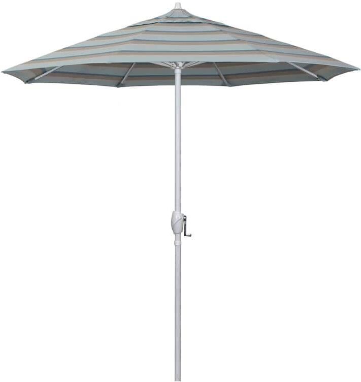 California Umbrella 7.5 ft. Matted White Aluminum Market Patio Umbrella Auto Tilt in Gateway Mist Sunbrella