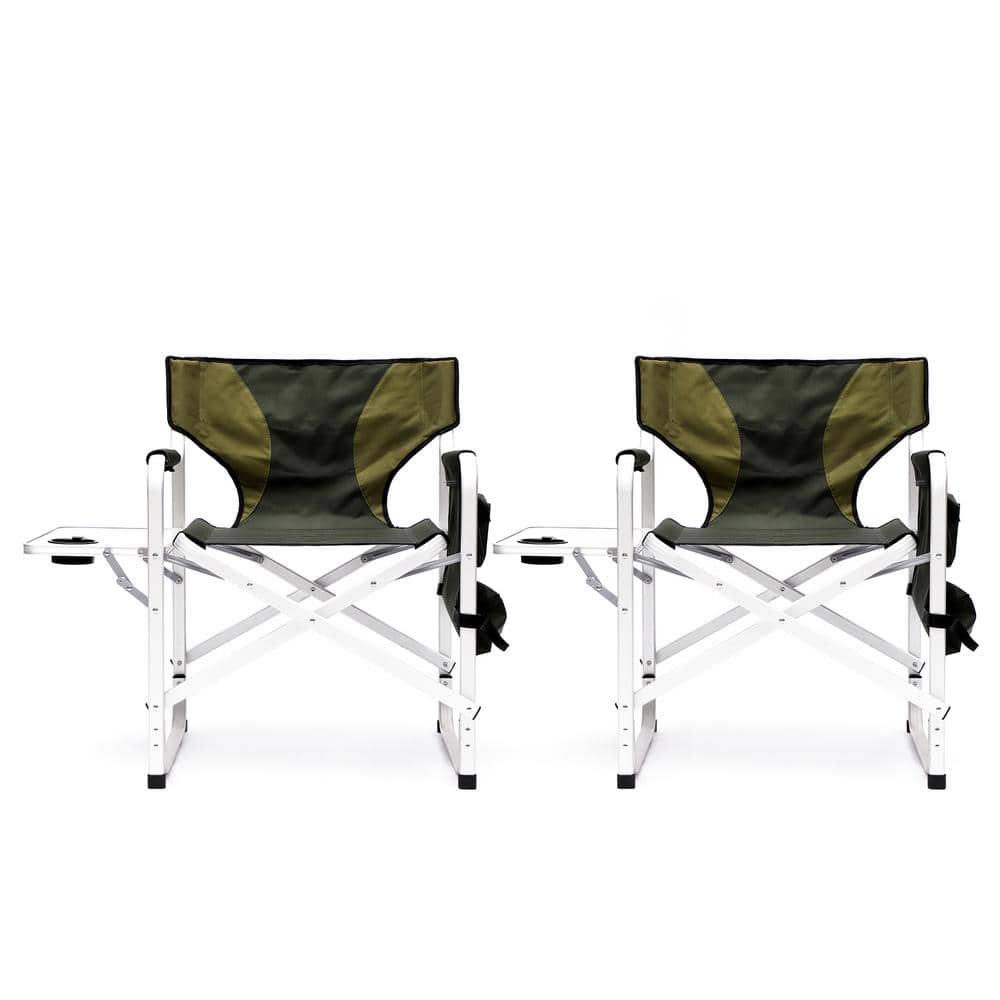 Zeus & Ruta 3-Piece Outdoor Camping and Green Oxford Cloth Folding Chairs with Black Aluminum Folding Square Table and Side Table