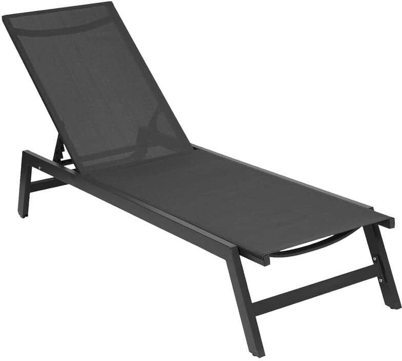 Kahomvis Black Breathable Textilene Fabric and Powder Coated Aluminum Metal 5-Position Adjustable Outdoor Chaise Lounge