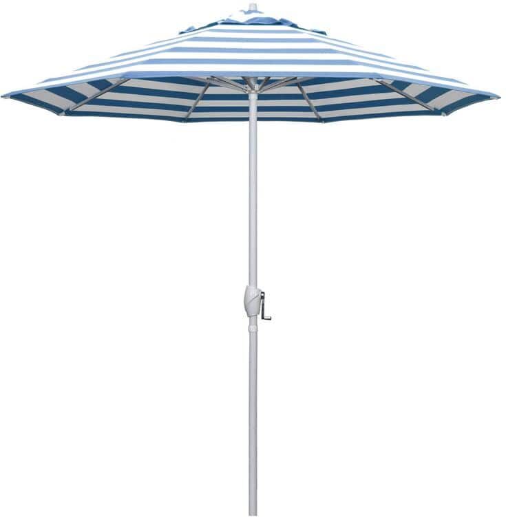 California Umbrella 7.5 ft. Matted White Aluminum Market Patio Umbrella Auto Tilt in Cabana Regatta Sunbrella