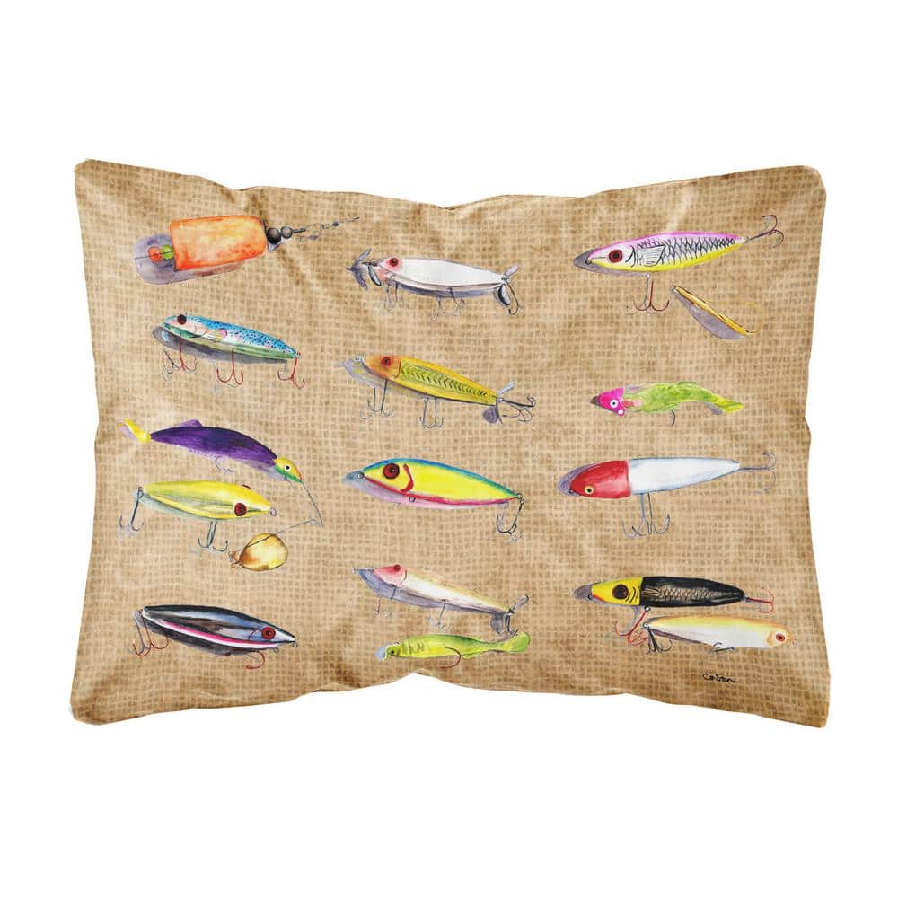 Caroline's Treasures 12 in. x 16 in. Multi-Color Lumbar Outdoor Throw Pillow Fishing Lures
