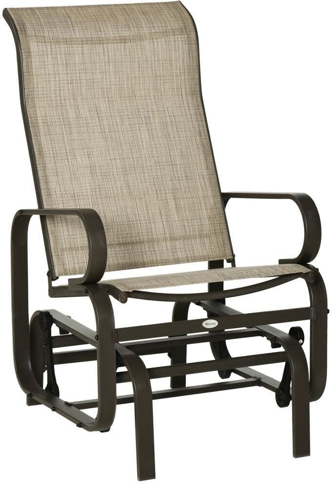 Outsunny Brown Metal Outdoor Glider with Smooth Rocking Arms and Lightweight Construction for Patio Backyard