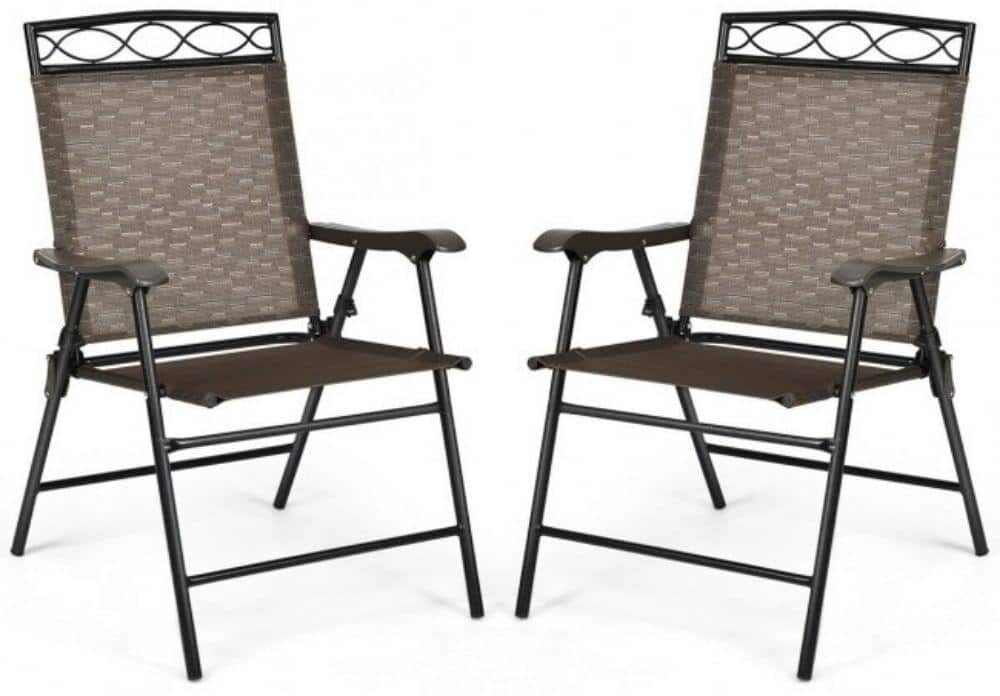 Alpulon Patio Steel Frame Folding Chairs Portable Dining Outdoor Chair Set with Armrest (Set of 2)