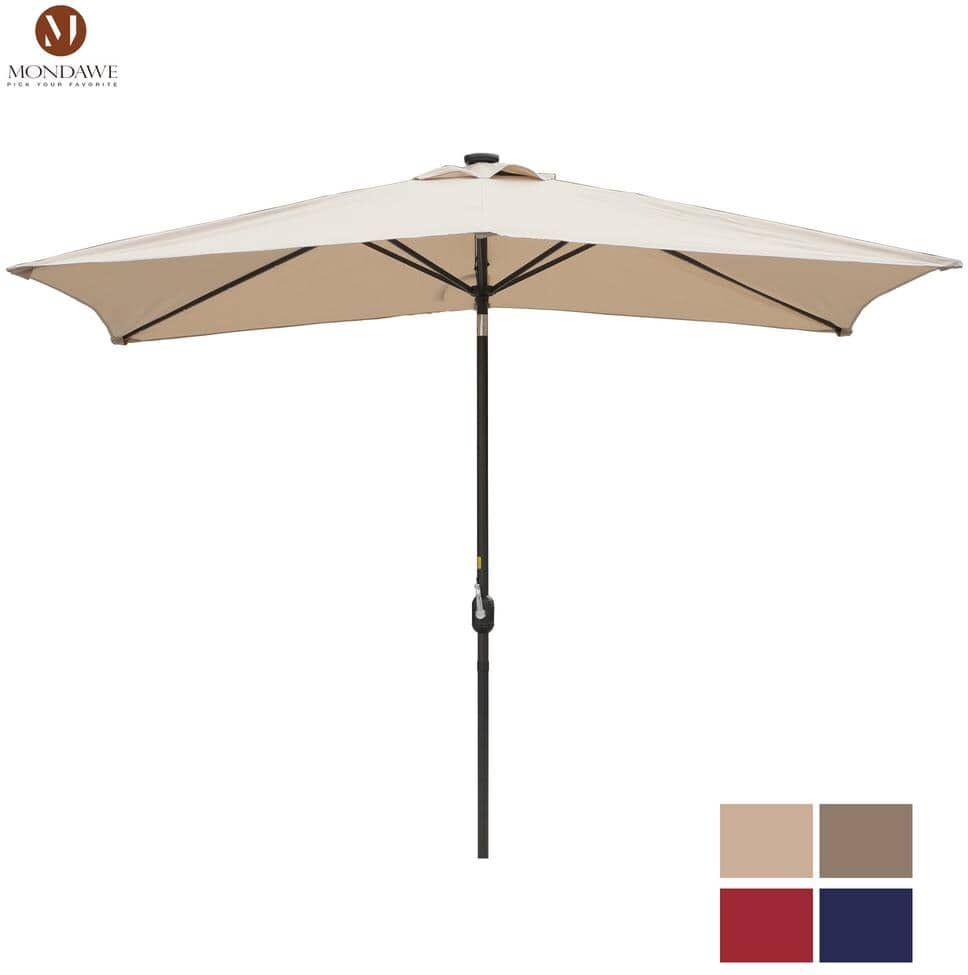 Mondawe 10 ft. Aluminum Pole Market Solar Patio Umbrella Rectangular Outdoor Umbrella with 26 LED Lights & Crank Lift System