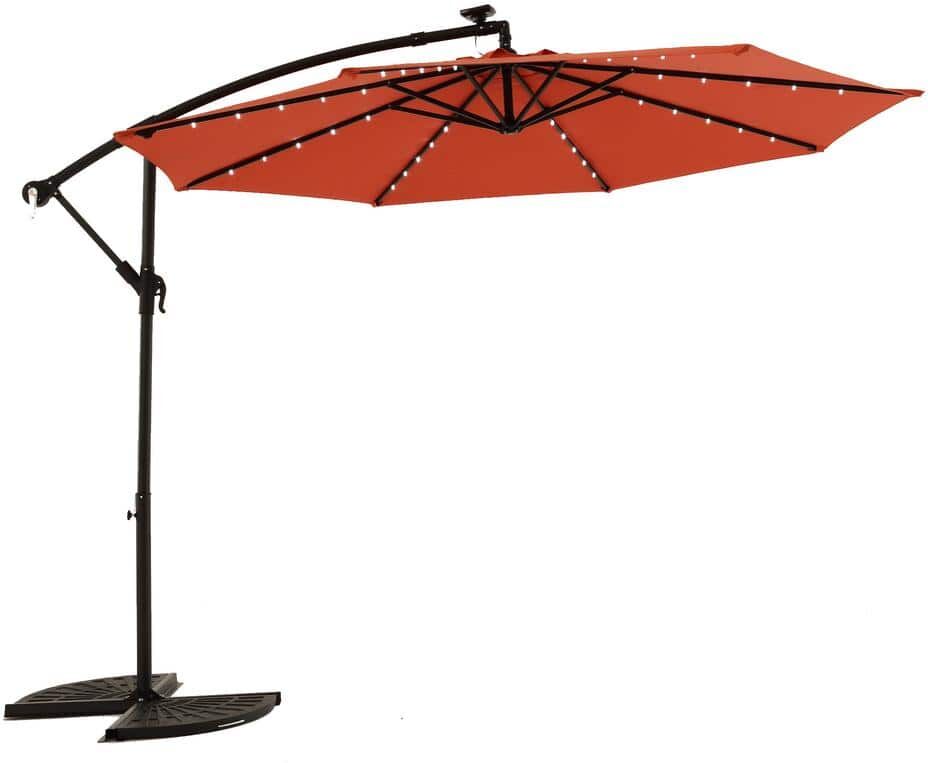 Harper & Bright Designs 10 ft. Solar-Powered Hanging Cantilever Patio Umbrella in Orange with 40 LED Lights, Hand-Crank Lift, Easy-Tilt System