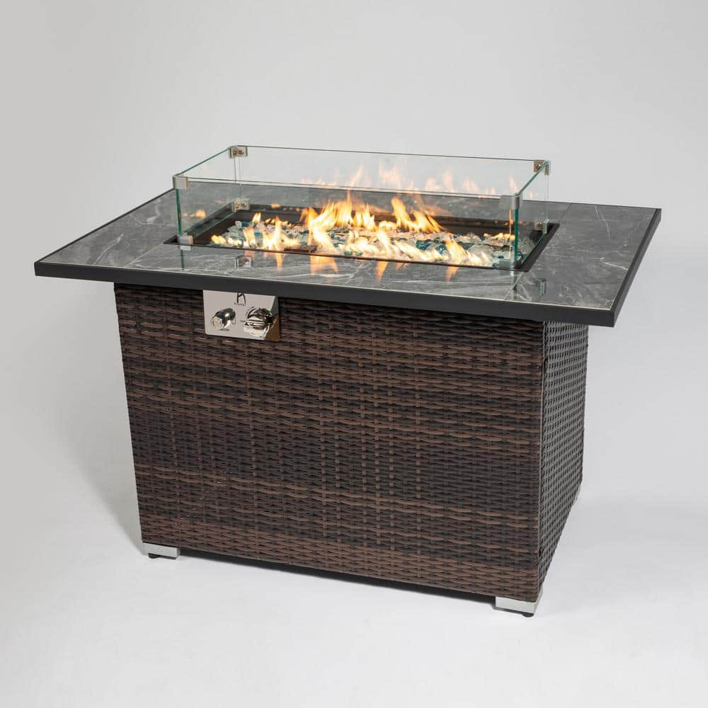 moda furnishings Kris Brown Square Wicker Outdoor Fire Pit Table With Rain Cover