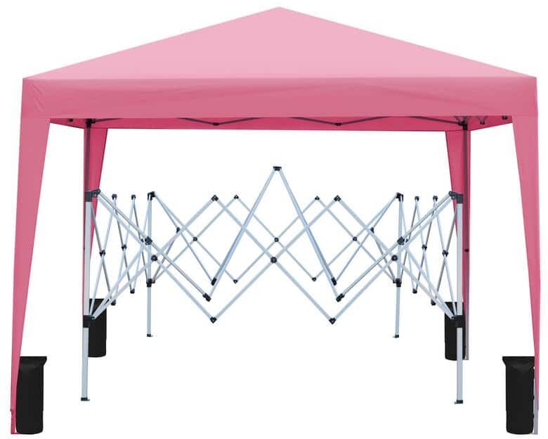 10 ft. x 10 ft. Pink Pop Up Gazebo Canopy Portable Outdoor Canopy with Carry Bag and 4-Piece Weight Sand Bag