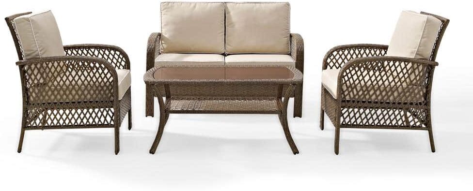 CROSLEY FURNITURE Tribeca 4-Piece Wicker Outdoor Patio Seating Set with Sand Cushions