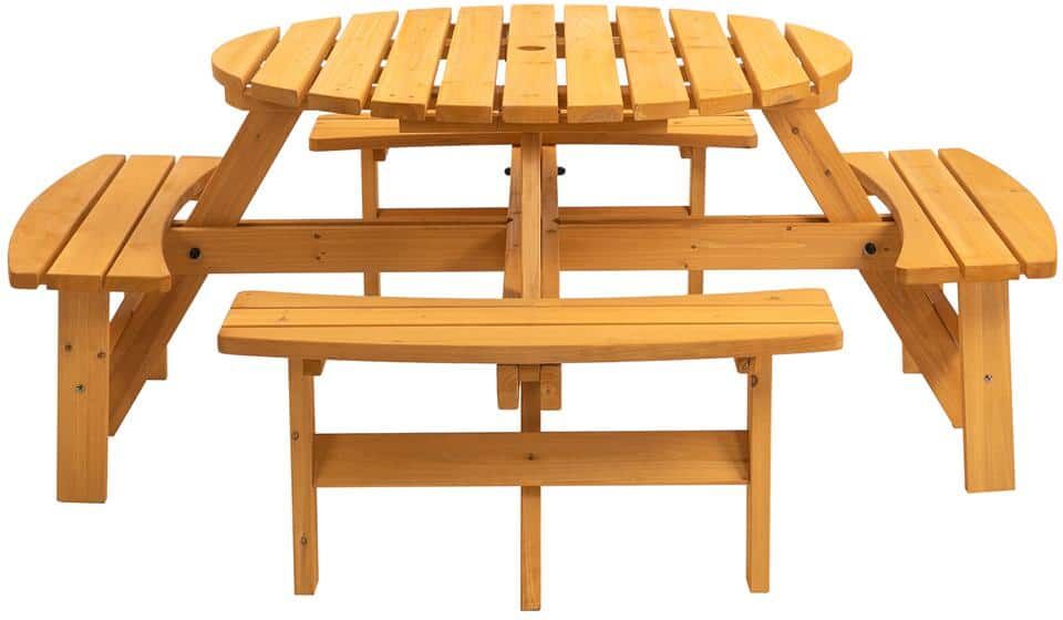 ITOPFOX 8 Person Wooden Picnic Table, Outdoor Camping Dining Table, DIY with 4 Built-in Benches, 2220lb Capacity - Natural