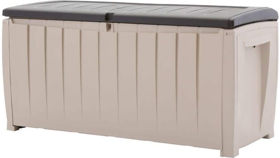 Keter Novel 90 Gal. Durable Weatherproof Resin Brown Deck Box Organization and Storage for Outdoor Patio and Lawn