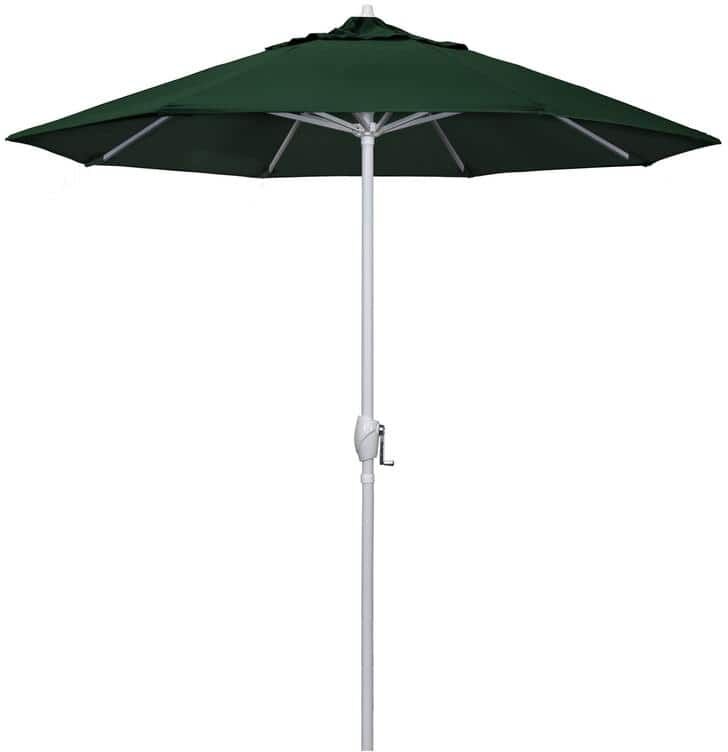 California Umbrella 7.5 ft. Matted White Aluminum Market Patio Umbrella Auto Tilt in Forest Green Sunbrella