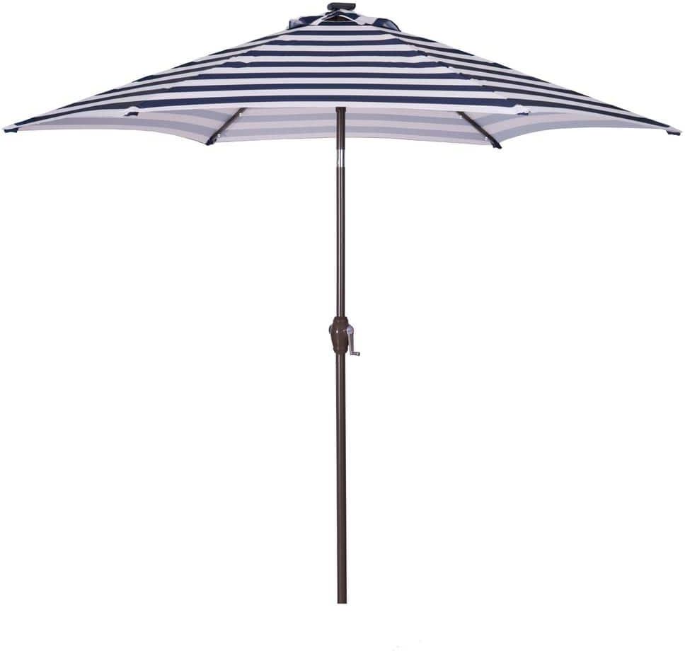 8.7 ft. Market Patio Umbrella in Blue and White with 24 LED Lights