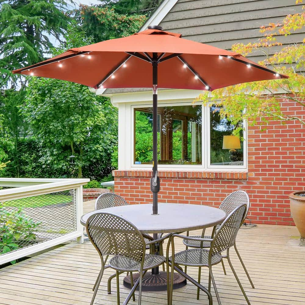 JOYESERY 7.5 ft. Solar LED Patio Umbrellas With Solar Lights and Tilt Button Market Umbrellas, Orange