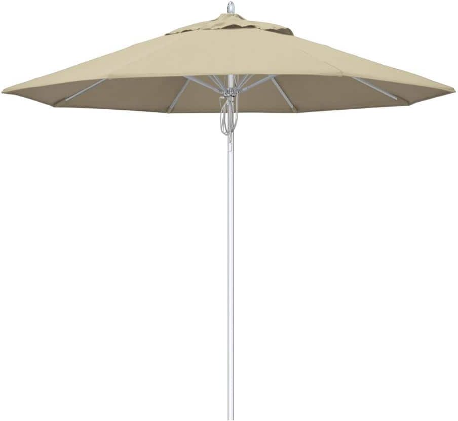 California Umbrella 9 ft. Silver Aluminum Commercial Fiberglass Ribs Market Patio Umbrella and Pulley Lift in Antique Beige Sunbrella