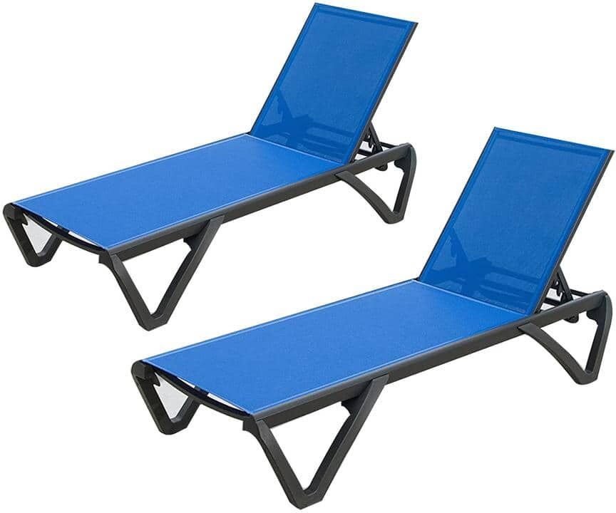 Cesicia Blue Patio Chaise Lounge Chair Outdoor Aluminum Polypropylene Sunbathing Chair with 5 Adjustable Position (Set of 3)