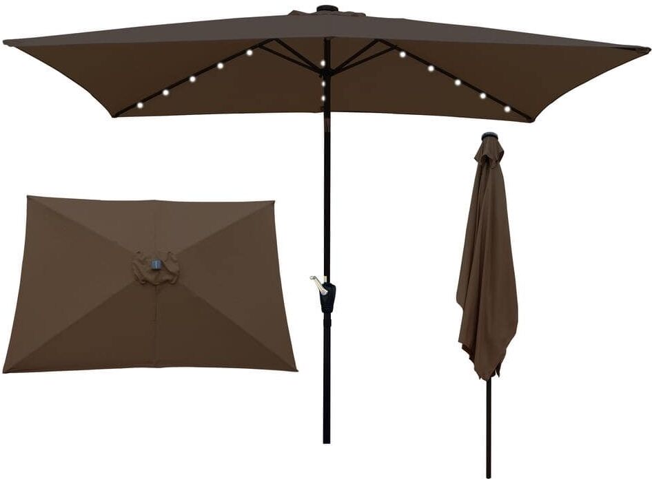 GOSHADOW 10 x 6.5t Brown Rectangular Patio Umbrella Cover Solar LED Lighted Sunshade for Garden Deck Backyard Pool