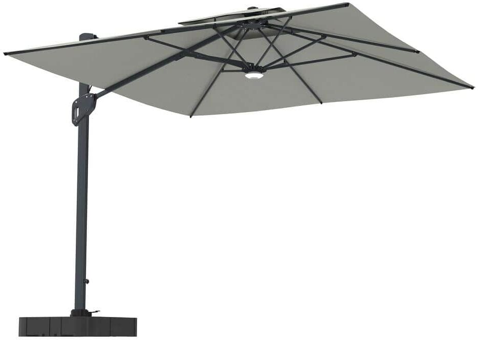 Mondawe 10 ft. Aluminum Cantilever Bluetooth Speaker Atmosphere Lamp Offset Outdoor Patio Umbrella with Base/Stand in Gray