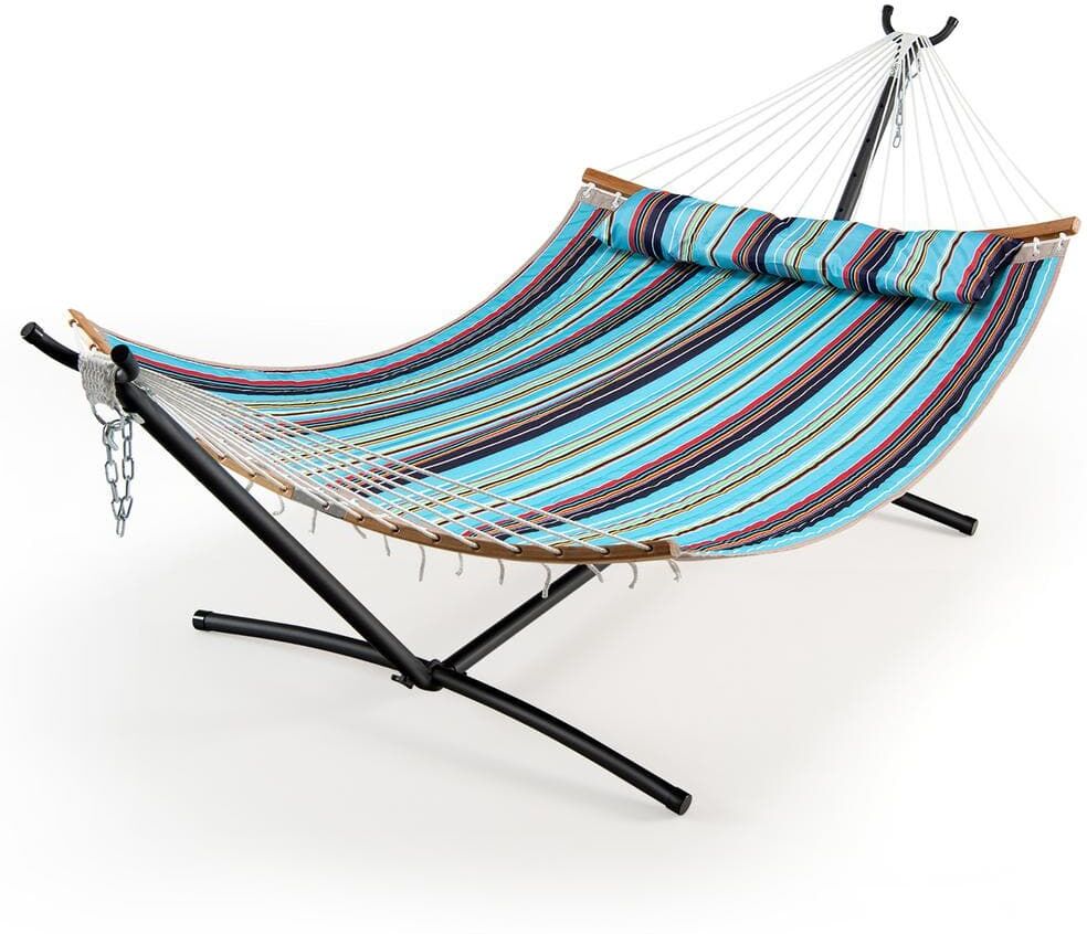 Costway 11 ft. Hammock Chair with Stand Heavy-Duty Portable Carrying Bag Cushion Pillow Blue