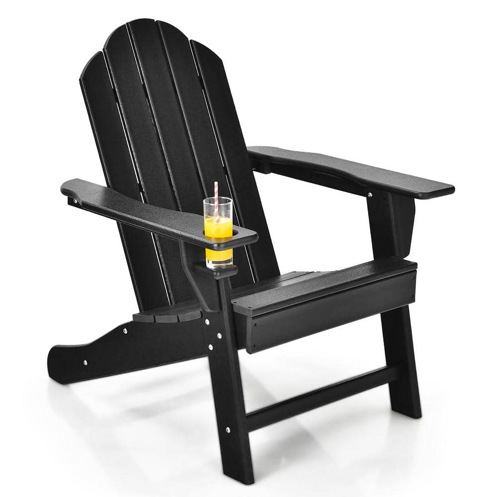Costway Plastic Patio Adirondack Chair Weather Resistant Garden Deck with Cup Holder Black