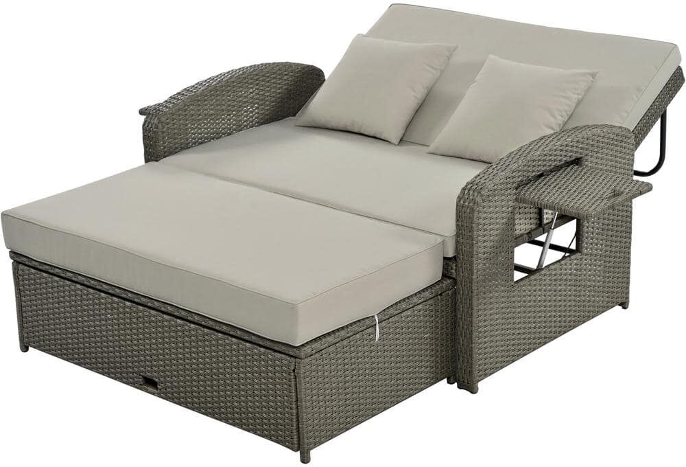 Wicker Outdoor Sectional Sofa Two-Seater Double Sofa Backrest Adjustable plus Seat Cushion with Cushion Cover Gray