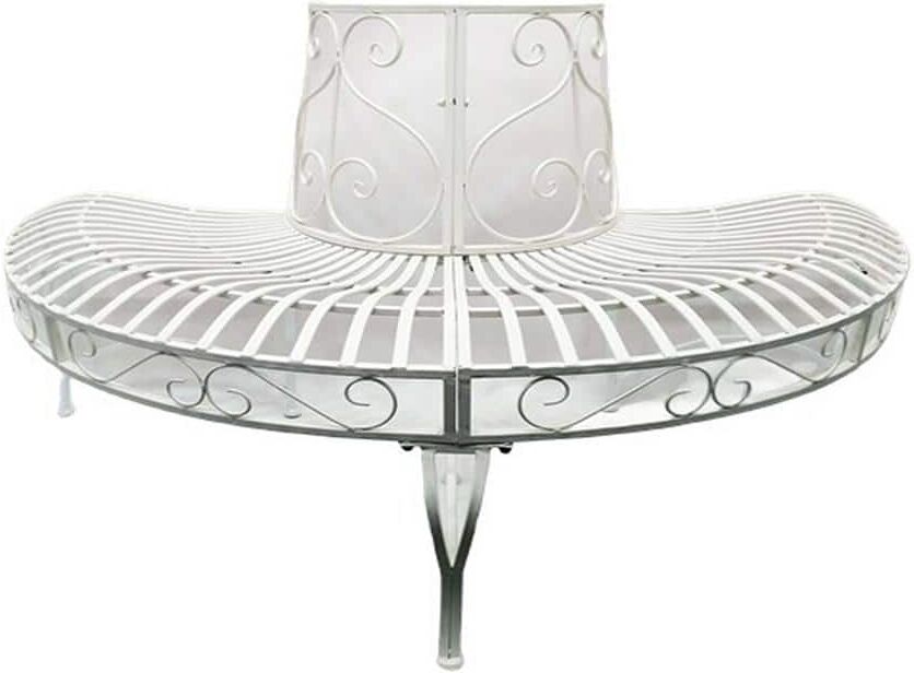 HI-LINE GIFT LTD. White Semi-Circle Tree Wrap Metal Bench Chair